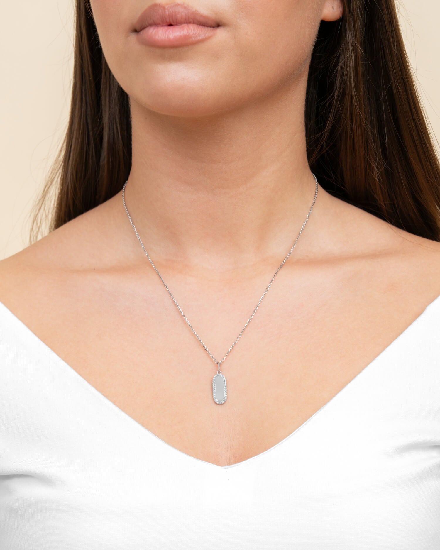 Graveerplaatjes halsketting hanger zirkonia