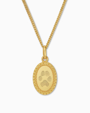 Paw print graveerplaatjes halsketting hanger ovaal