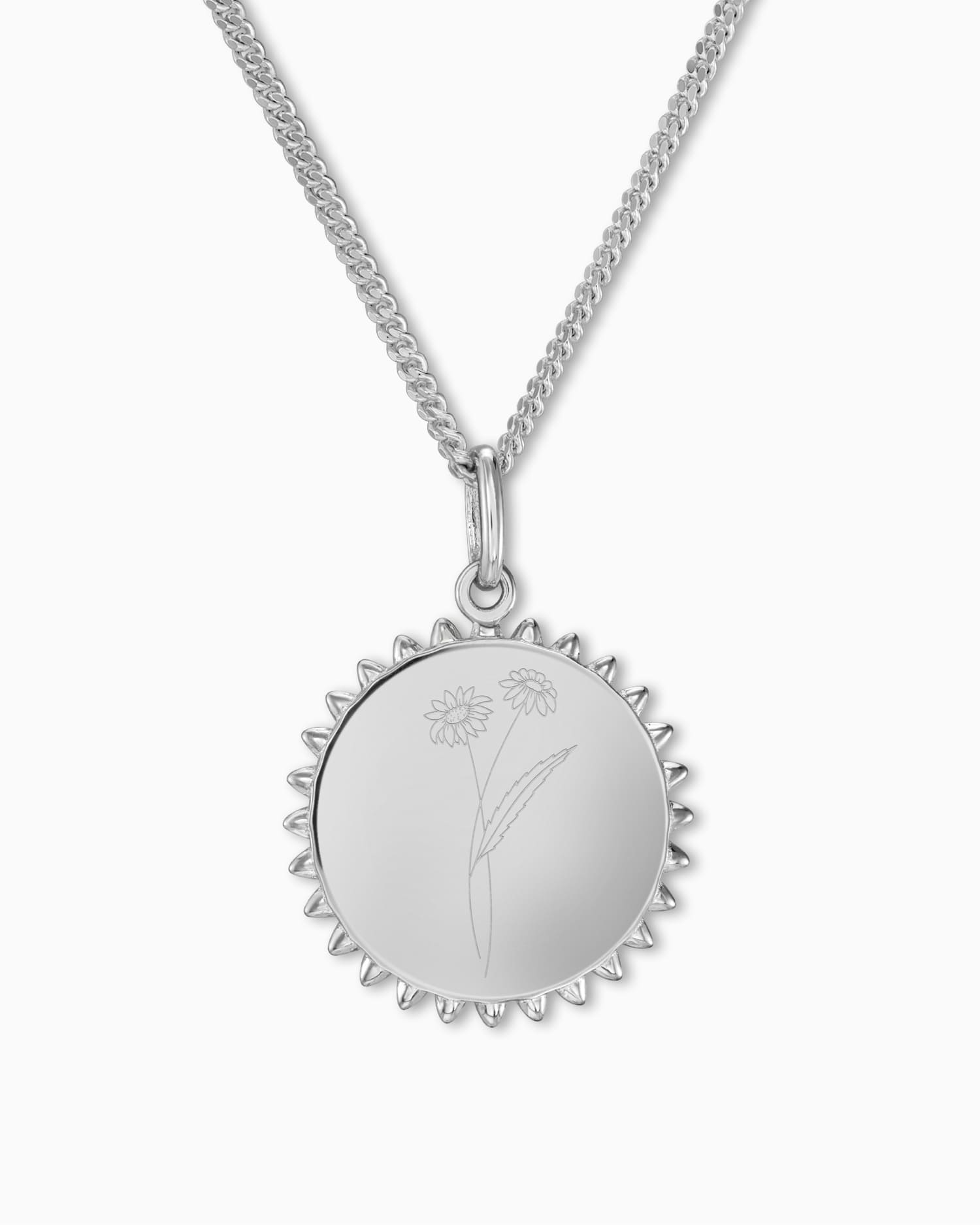 Geboorte bloem zon ketting graveren plaat hanger