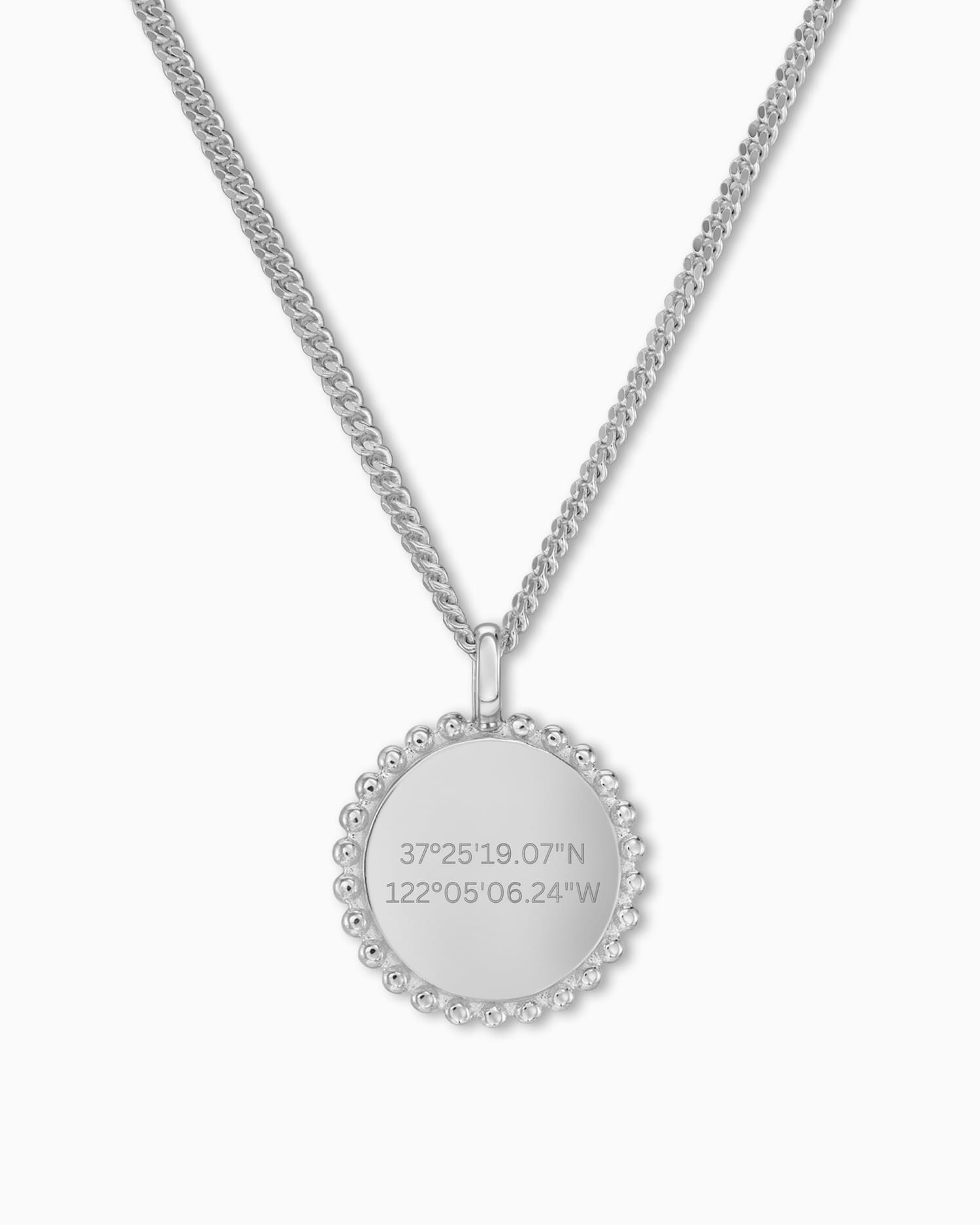 Coordinaten graveerplaatjes halsketting hanger rond 14mm