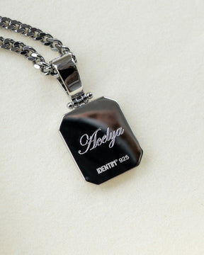 Onyx achthoek graveerplaat halsketting