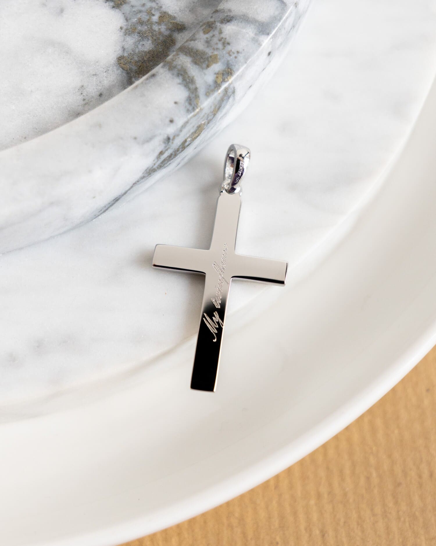 Kruis ketting graveerplaat hanger gepolijst