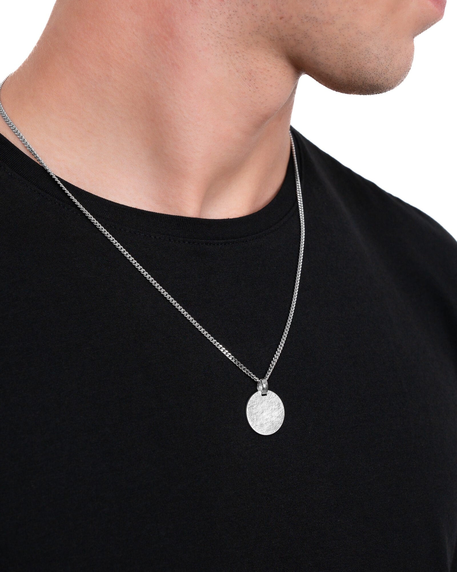 Graveerplaatjes halsketting hanger rond ijs mat