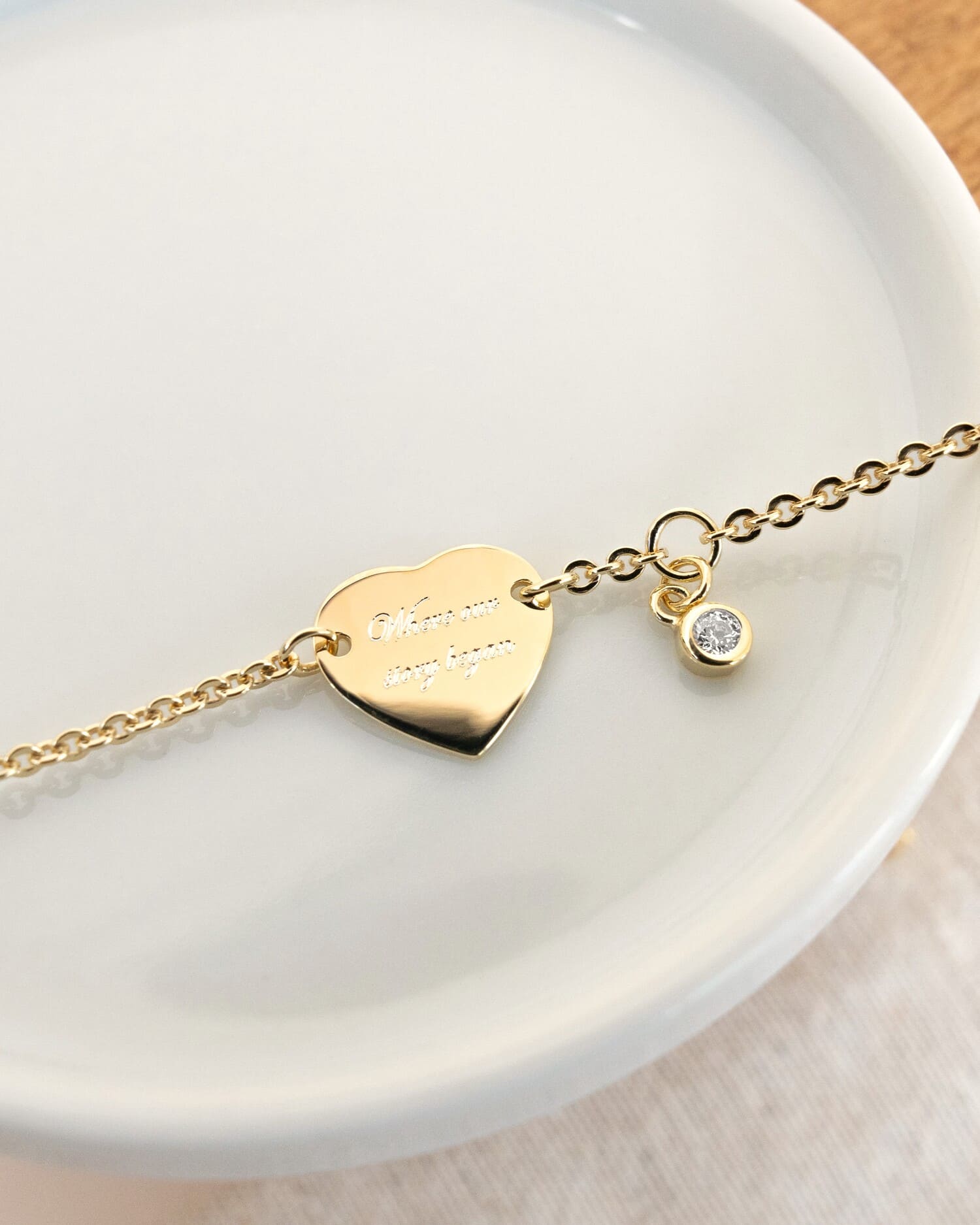 Graveerarmband graveerplaatje hart zirkonia