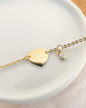 Graveerarmband graveerplaatje hart zirkonia