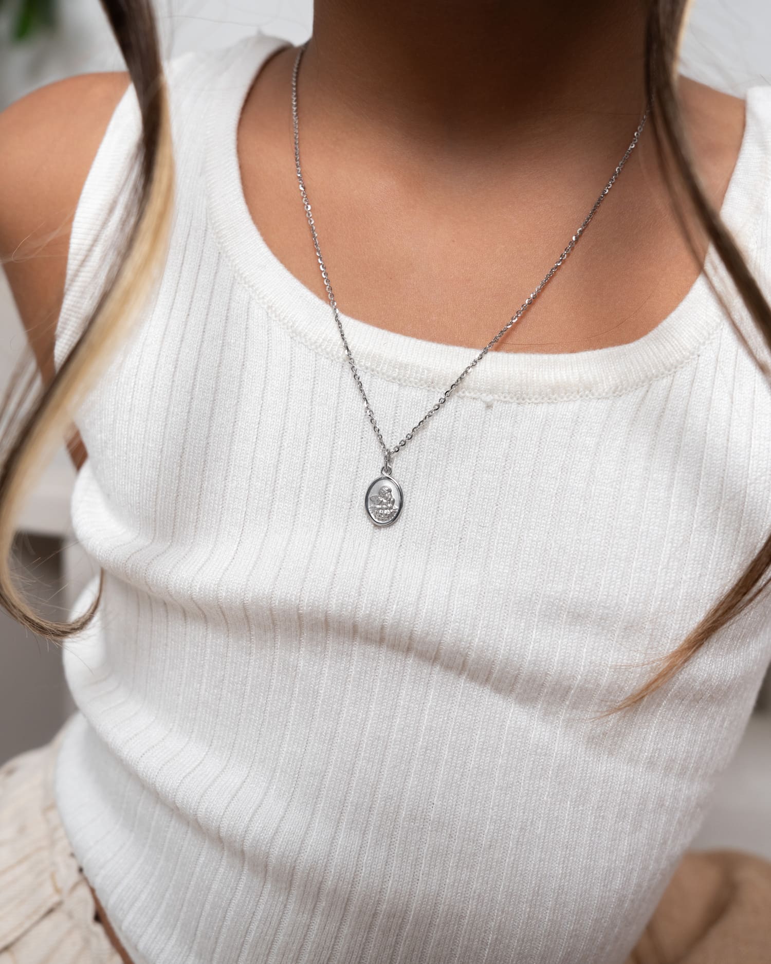 Graveerplaatjes hanger ketting beschermengel
