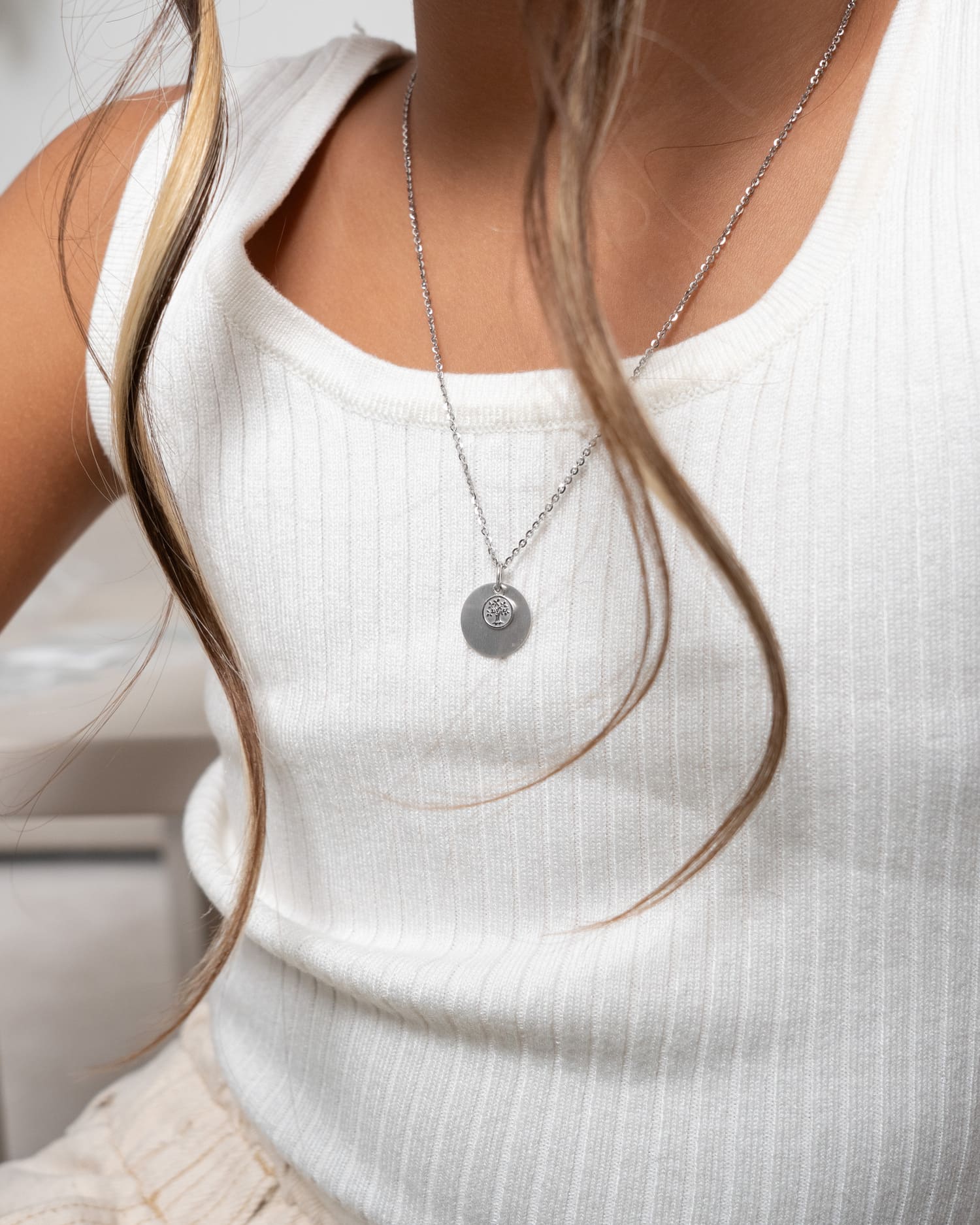 Graveerplaatjes halsketting hanger levensboom 12mm