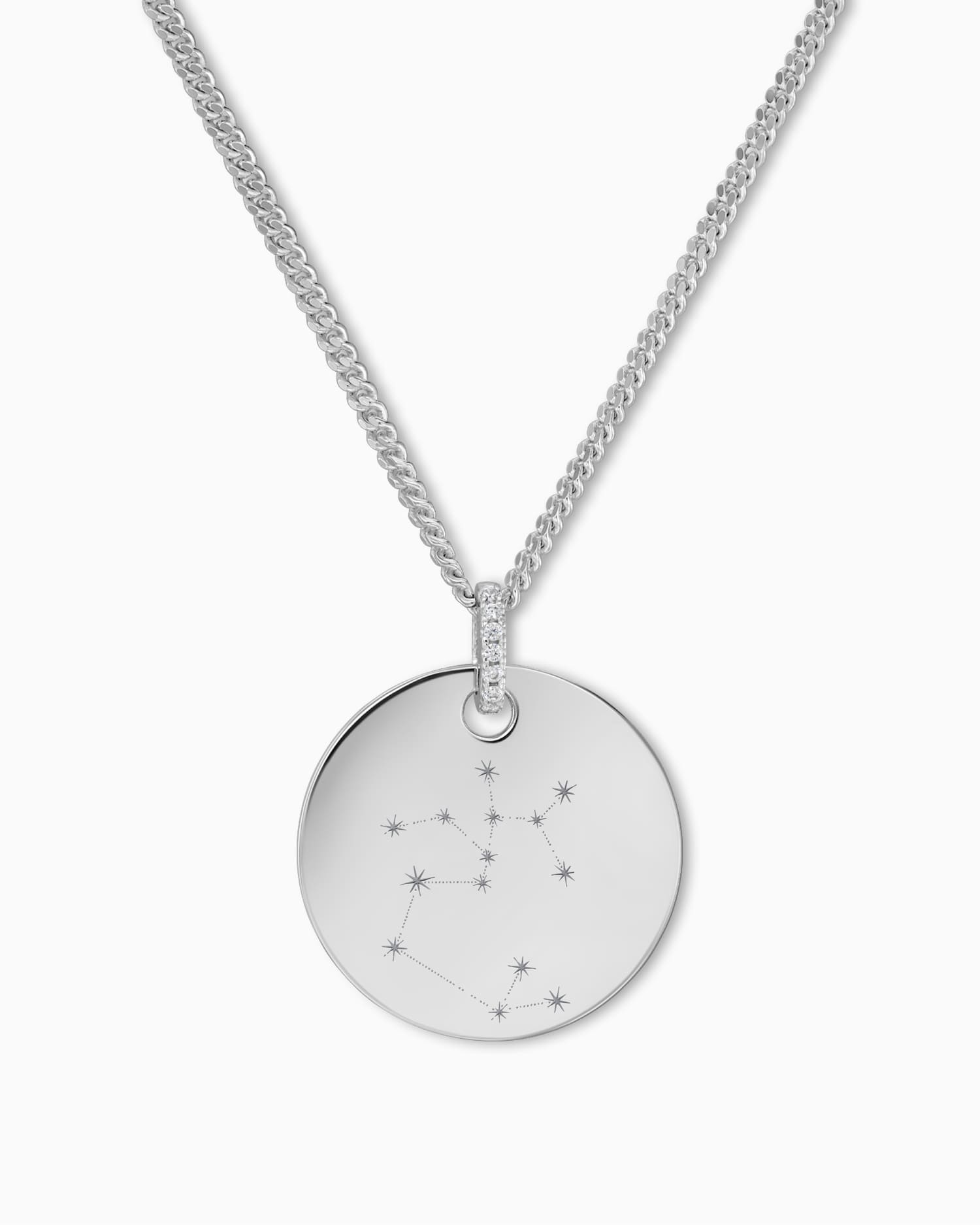 Znak zodiaku grawerowanie płytki naszyjnik wisiorek cyrkonia okrągły